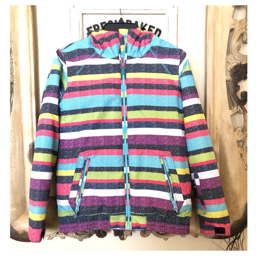 {Roxy} Striped multi-color dry flight ski/snowboard jacket